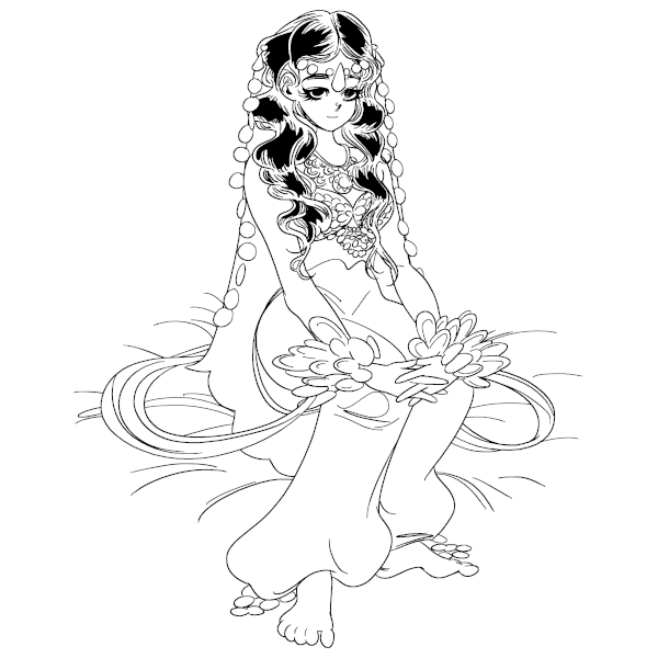 Scheherezade Inked Illustration by Carl Clemente - She is sitting looking very, very cute