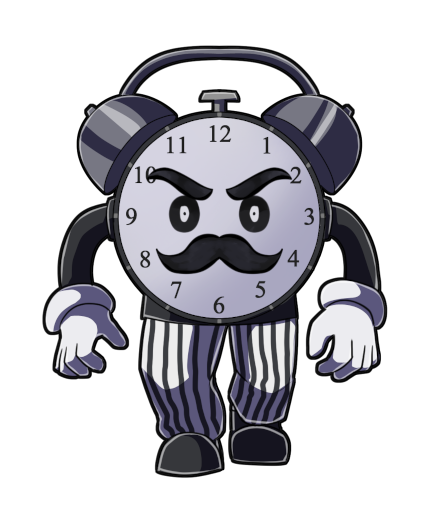 The Unknown Beast; it looks like a clock with the features of a man. Grim, black and white, full of terror. Art by Irpan AKA Panart