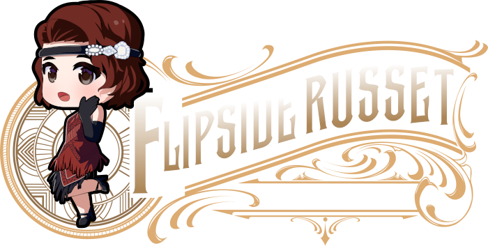 The "Flipside Russet Witch" logo which features chibi art by Irpan aka Panart and logo work by Hazel M.