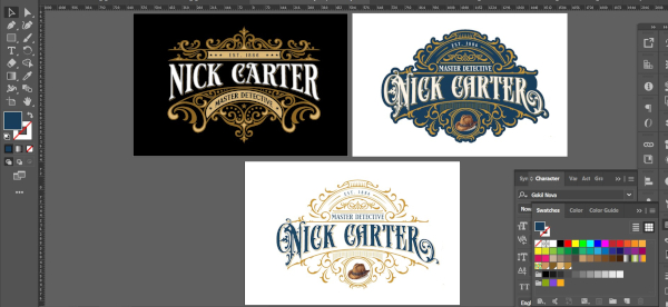 Early Stages, multiple "sketches." Nick Carter Logo Design Work By Sabra B