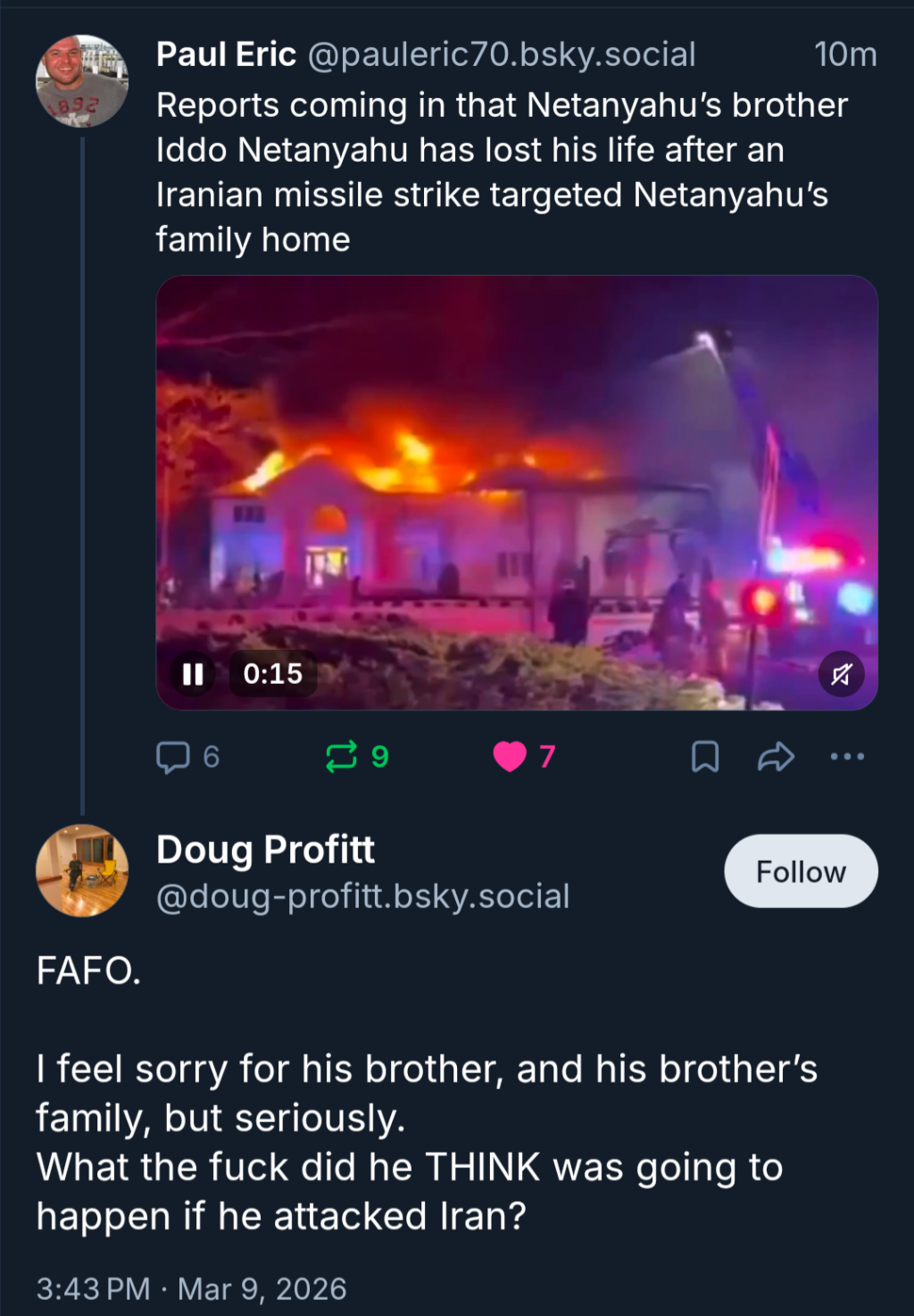 BlueSky Screenshot claiming death of Iddo Netanyahu