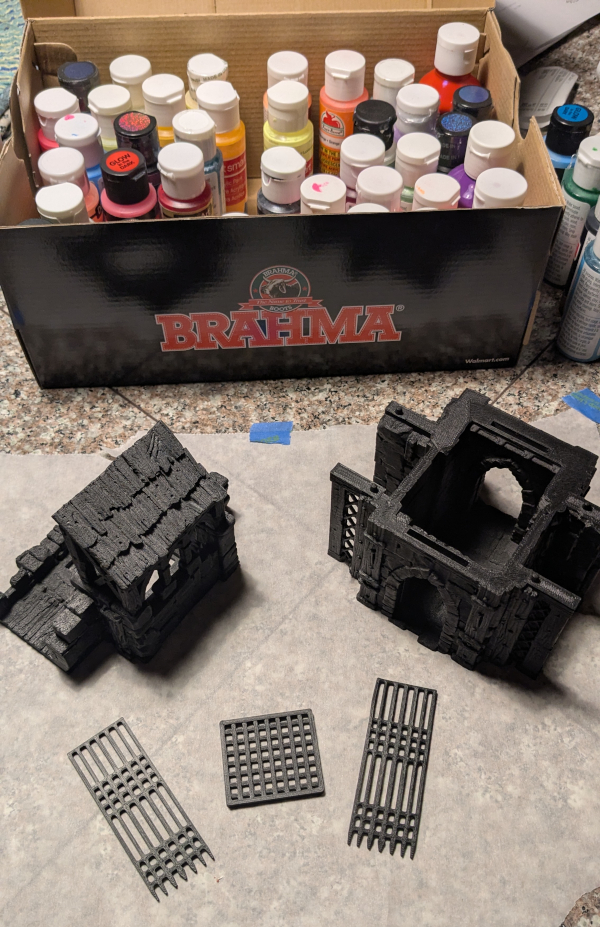 RPG terrain painting, step one, priming - These are the Guardia Small Gates from CentrionStudio on Etsy